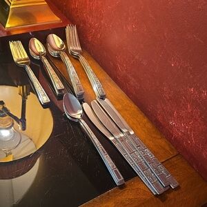 Vtg-Rare-LC Lifetime Stainless Korea Silver Leaves Flatware-Svc For 4 or 24pc